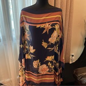 NY & CO one size Sheer Navy Overlay Blouse Poncho Top